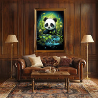 Adorable Panda in Lush Bamboo Forest Poster