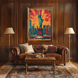 Statue of Liberty Energetic Urban Cityscape Travel Poster