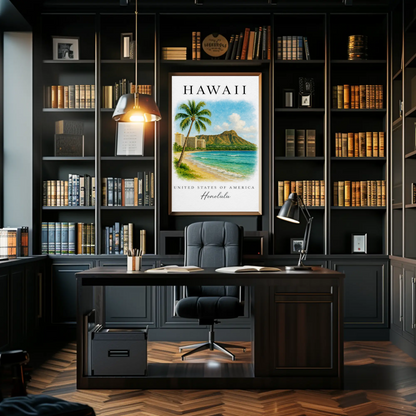 Honolulu Hawaii Diamond Head Beach Scene Poster