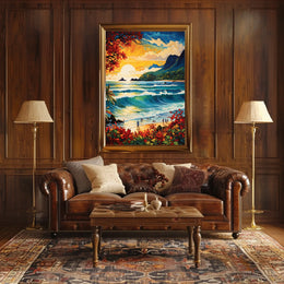 Tropical Paradise Beach Scene at Sunrise-Sunset Travel Poster