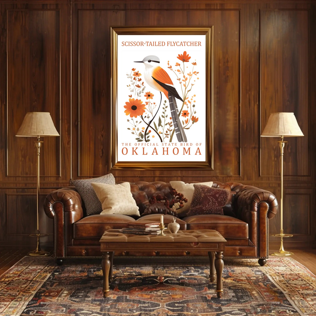Scissor-tailed Flycatcher Poster with Orange Blossoms