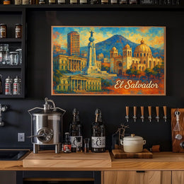El Salvador Landmarks Travel Digital Painting Poster