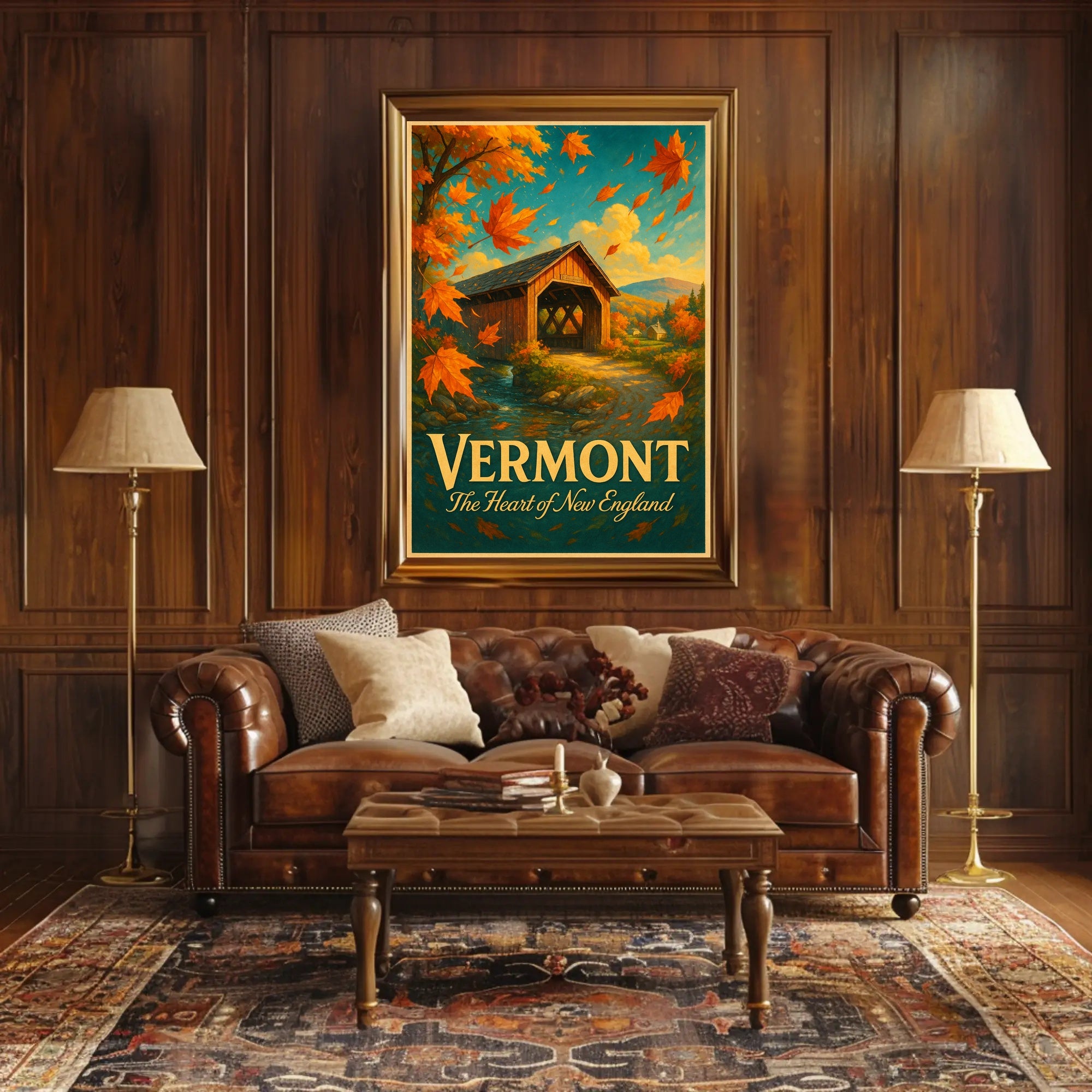 Vermont Autumn Travel Poster Vintage Wall Art