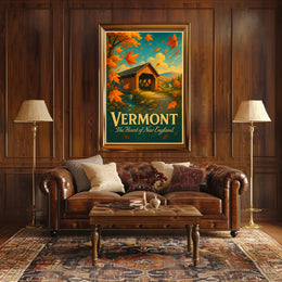 Vermont Autumn Travel Poster Vintage Wall Art
