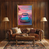Vintage Car at Sunset Art Print Poster PosterGoat