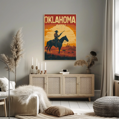 Oklahoma City Vintage Poster - Desert Cowboy Scene