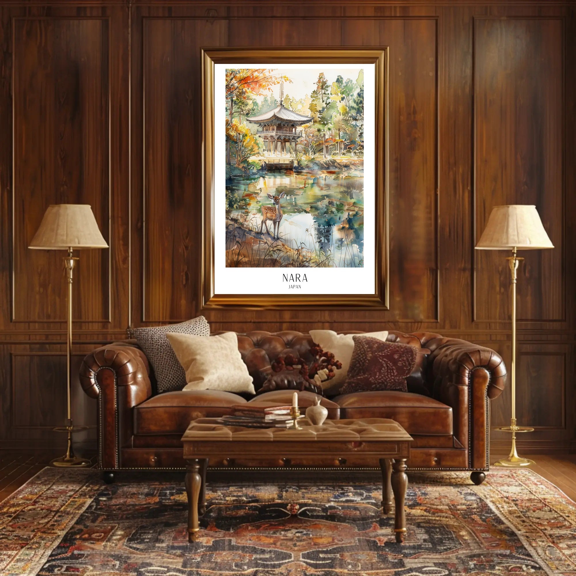 Nara Landscape with Deer in Autumn Travel Poster PosterGoat