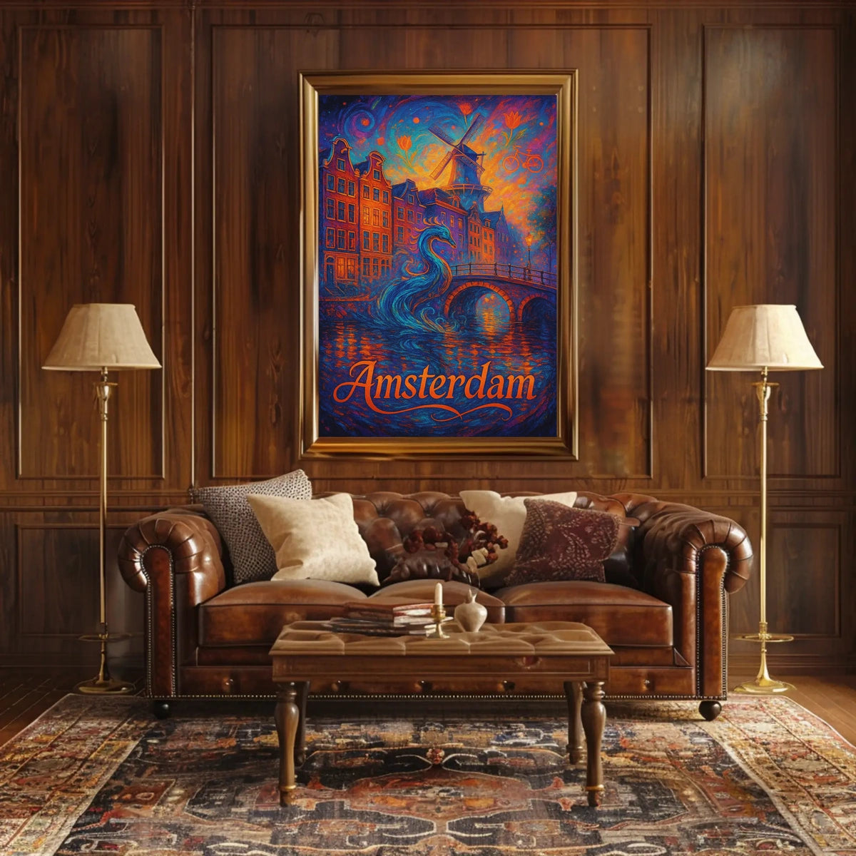 Amsterdam Surreal Art Poster: Vibrant Fantasy Scene