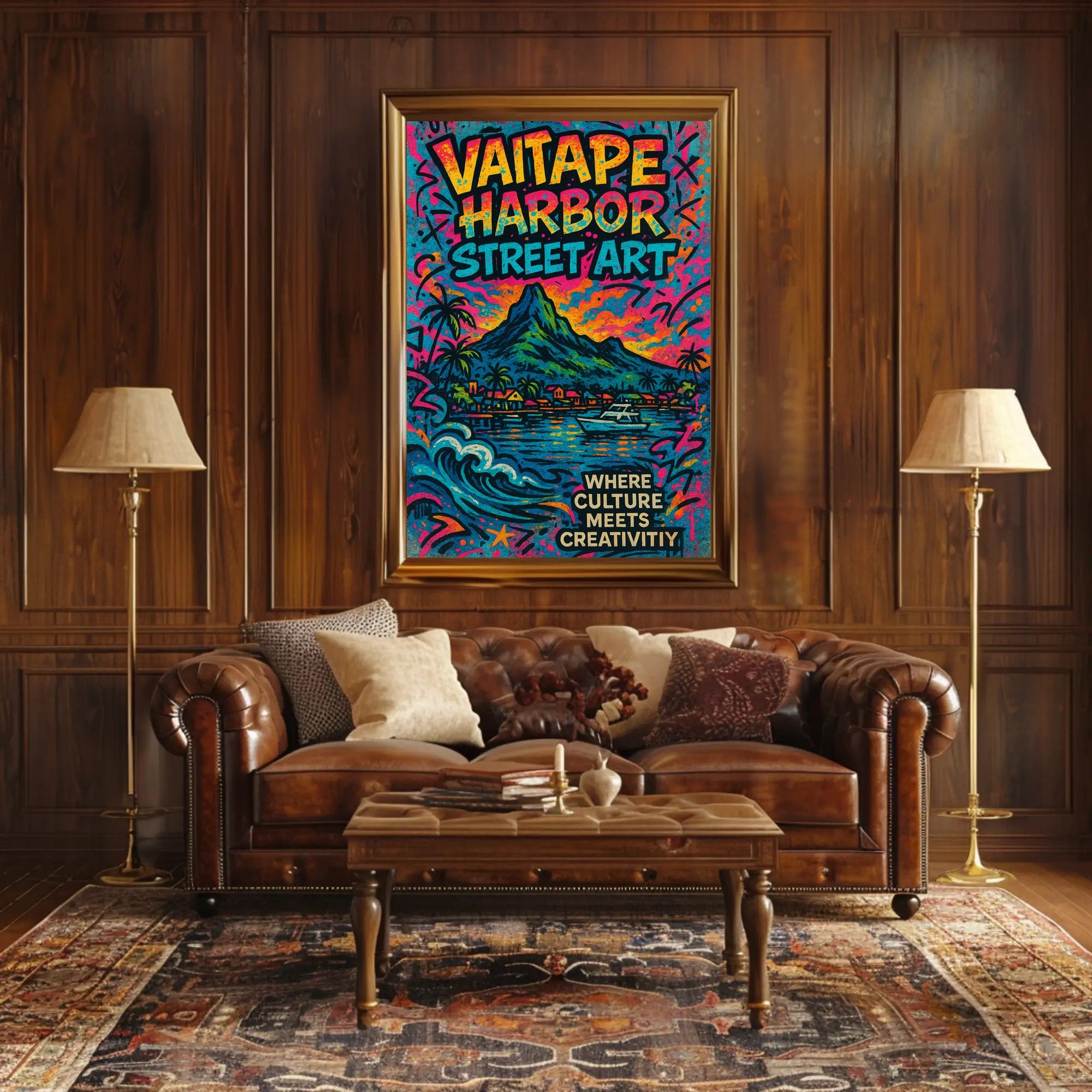 Vaitape Harbor Street Art Poster Vibrant Travel Print