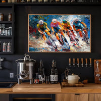 Dynamic Cyclists Racing Impressionistic Art Poster Print