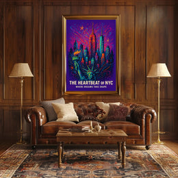 New York City Neon Heartbeat Skyline Poster Modern Wall Art