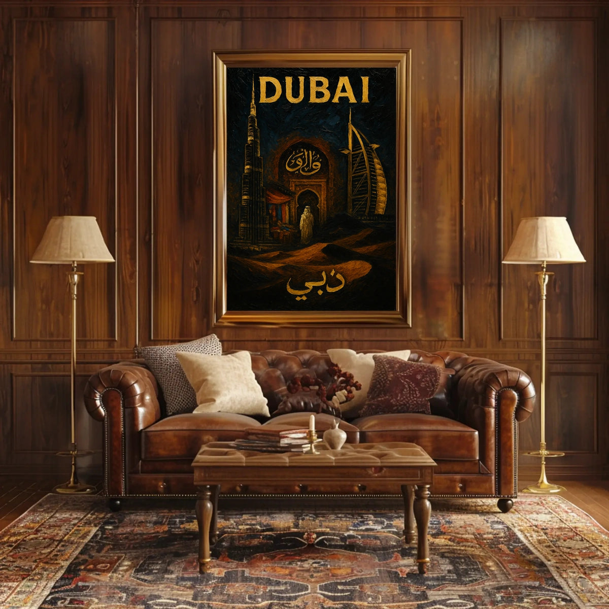 Dubai Skyline Poster With Arabic Calligraphy For Home Decor
