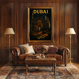 Dubai Skyline Poster With Arabic Calligraphy For Home Decor