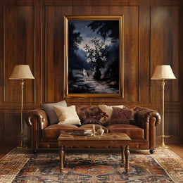 Mystical Moonlit Forest Scene With Fox - Artistic Poster PosterGoat