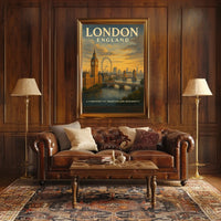 London Landmarks Vintage Poster: Big Ben, Eye, Bridge