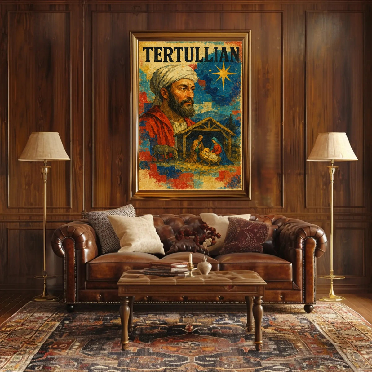 Tertullian Bearded Man with Nativity Scene Cultural Poster