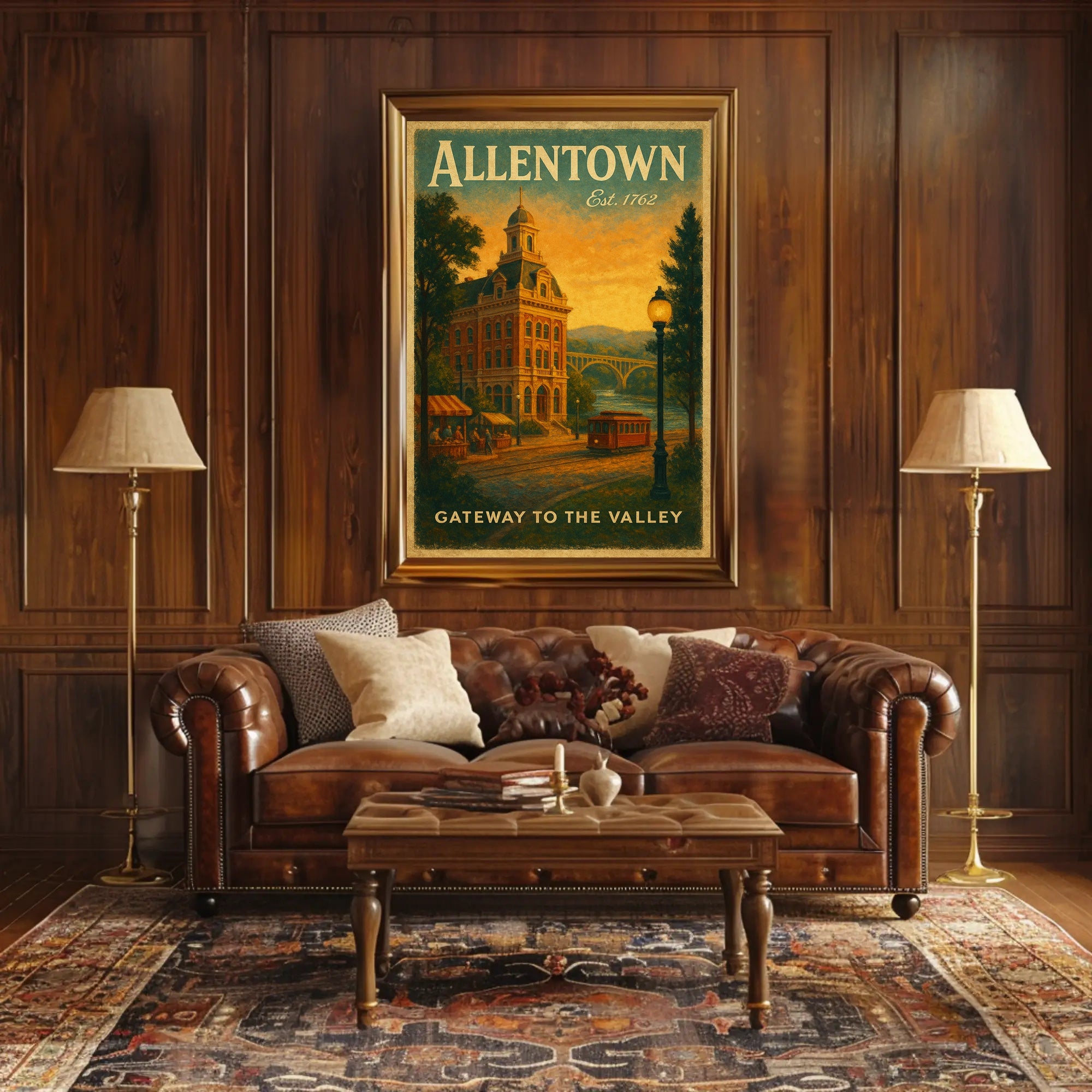 Historic Allentown Vintage Urban Cityscape Travel Poster