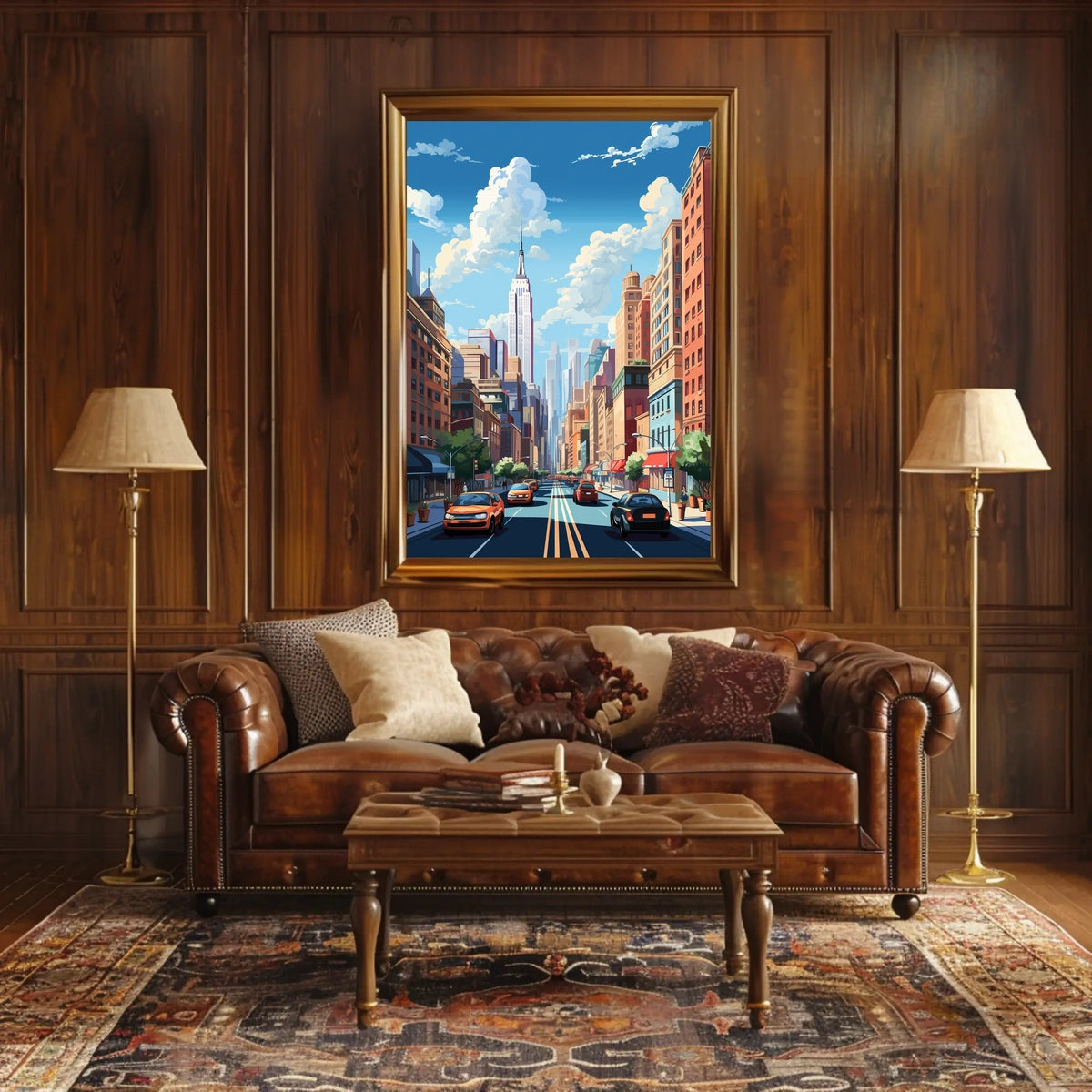 Stylized Urban Streetscape Art Print of New York - Travel Poster