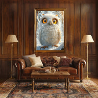 Whimsical White Owl in Snowy Forest Poster PosterGoat