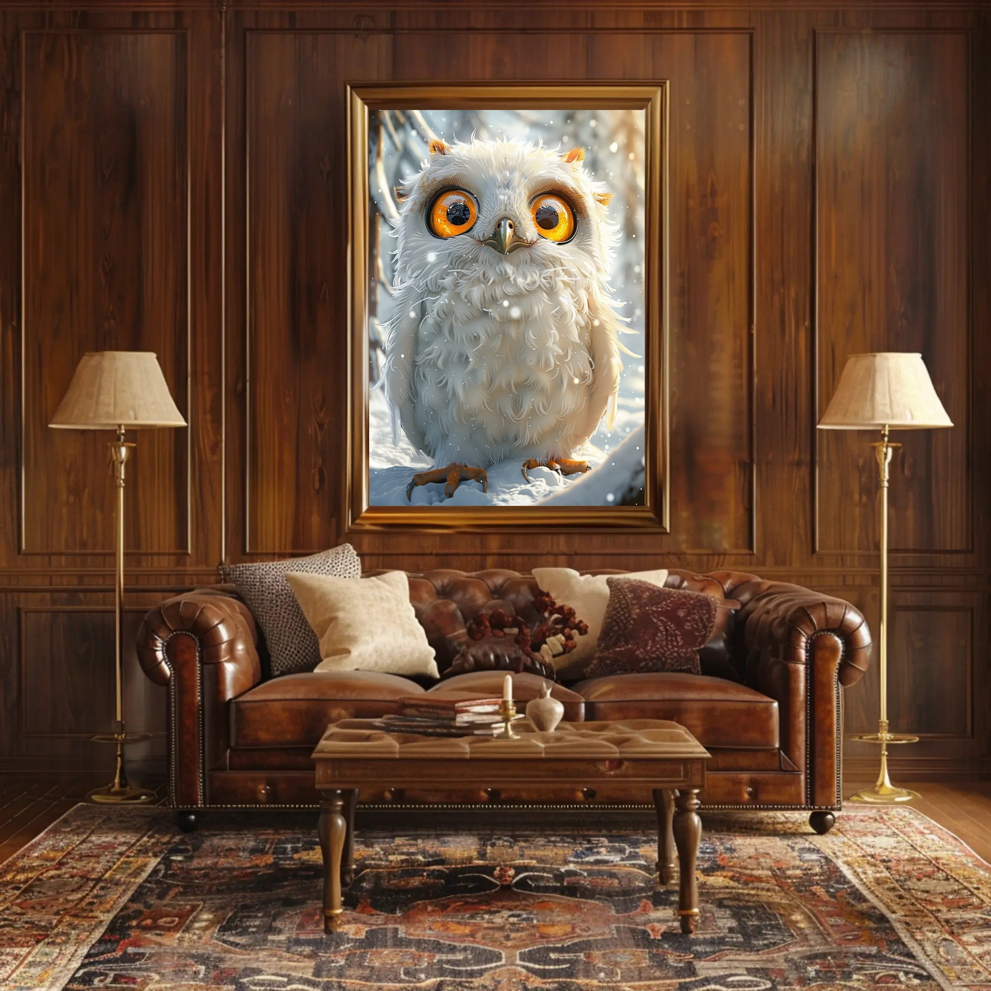 Whimsical White Owl in Snowy Forest Poster PosterGoat