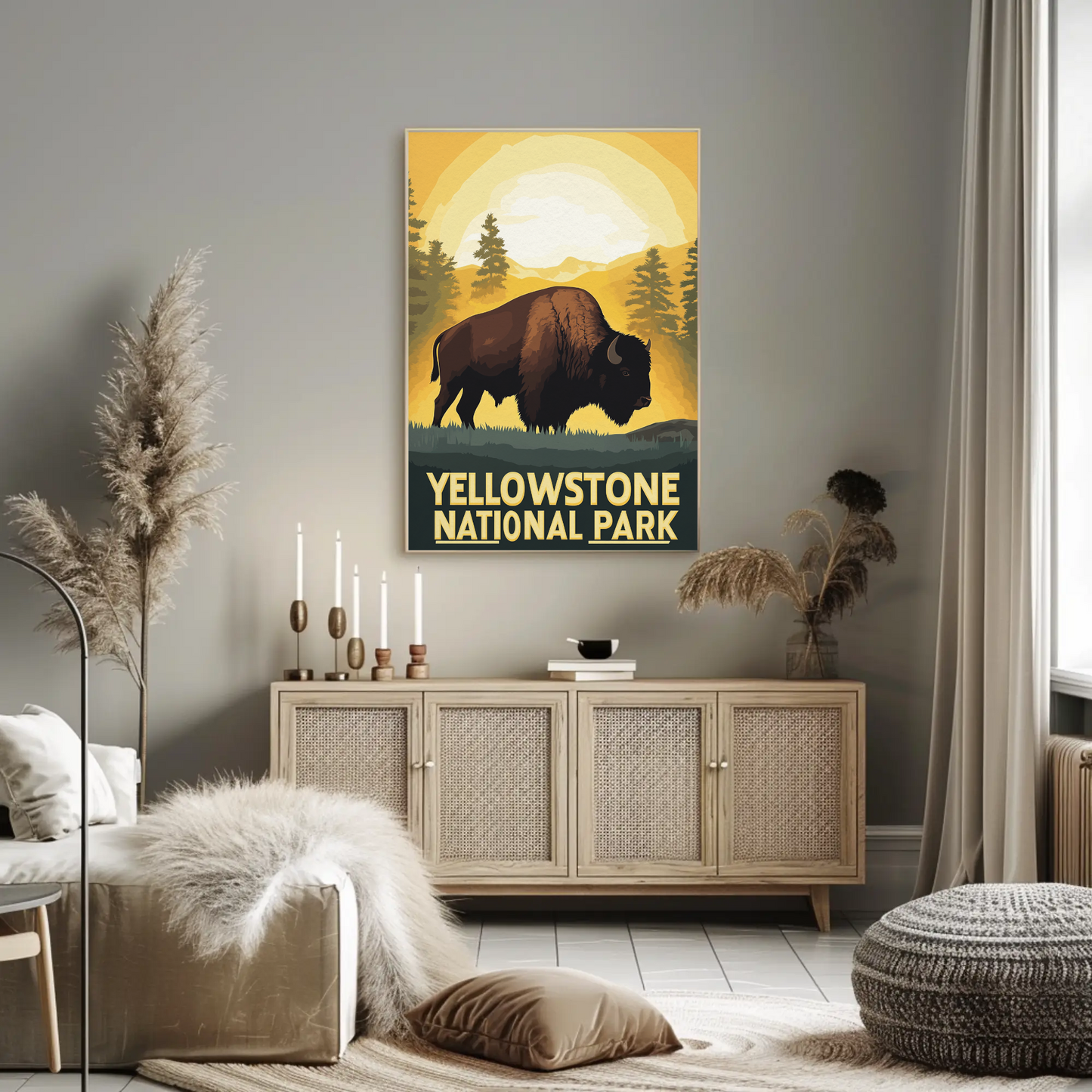 Yellowstone National Park Bison Vintage Poster