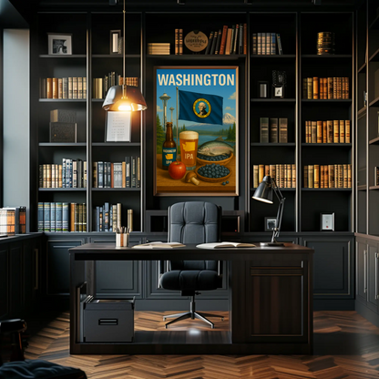 Washington IPA Salmon Space Needle Travel Poster
