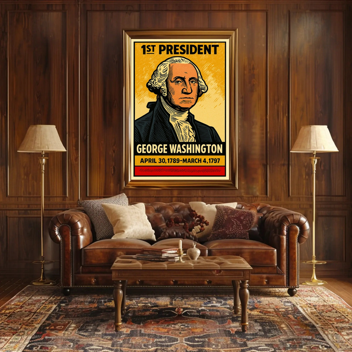 George Washington 1st President of the United States Inked Comic Style Poster