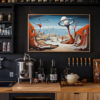 Surreal Alien Landscape with Humanoid Sci-Fi Poster