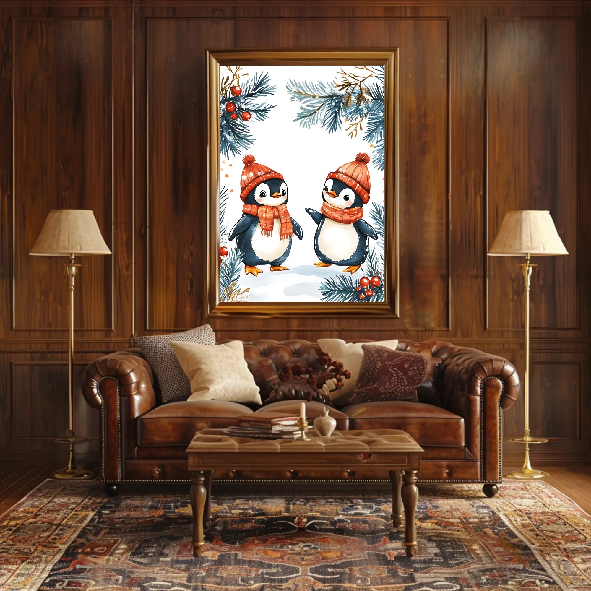 Festive Penguins Winter Wonderland Animal Poster