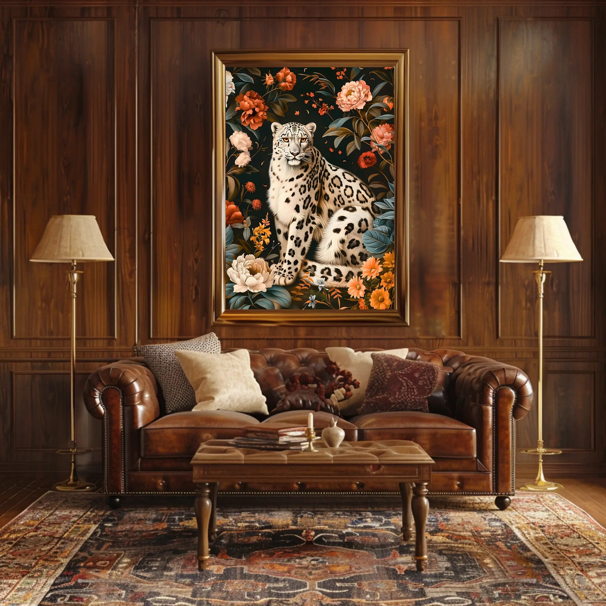 Majestic Snow Leopard Wall Art in Bloom