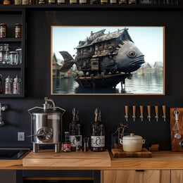 Whimsical Houseboat Scene on Fantasy Poster
