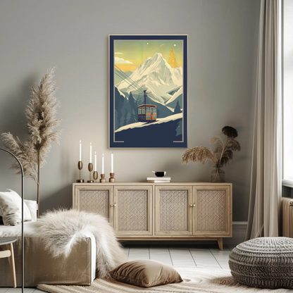 Village Chapel Below Jagged Alps Vintage Travel Poster