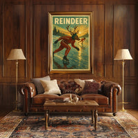 Surreal Reindeer Ice Skating Fantasy Artistic Poster