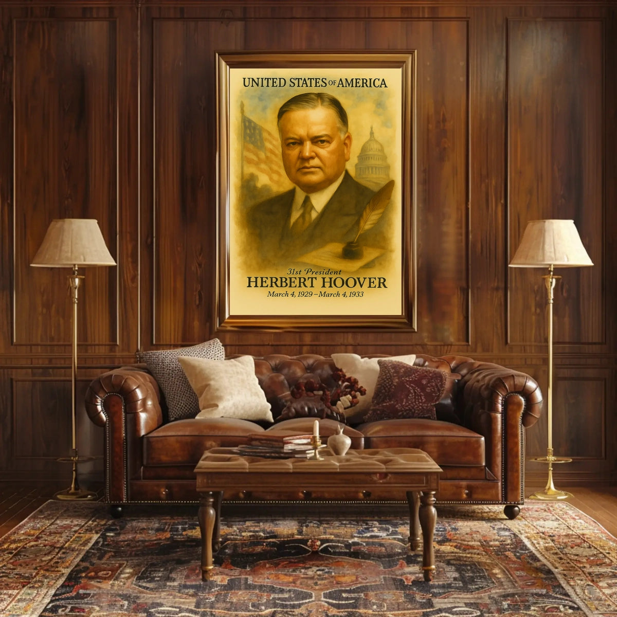 Herbert Hoover 31st President of the United States Vintage Watercolor Poster
