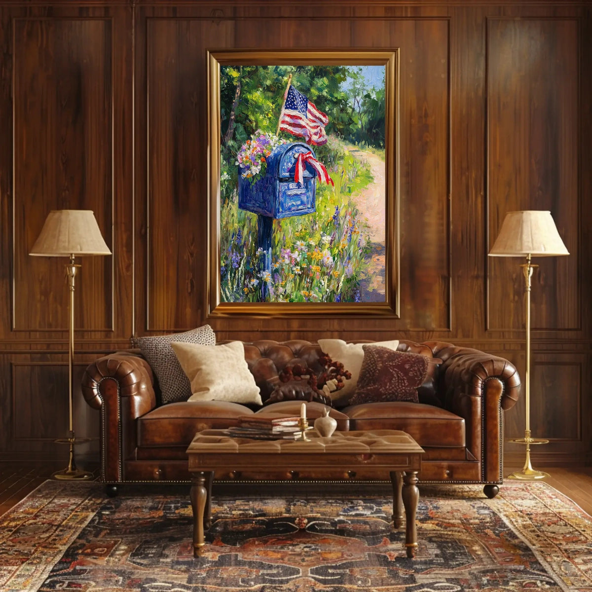 Blue Mailbox With Patriotic Ribbons Outdoor Garden Poster
