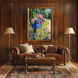 Blue Mailbox With Patriotic Ribbons Outdoor Garden Poster