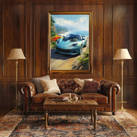 Modern Sports Car Coastal Adventure: Artistic Poster