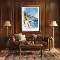Kefalonia Coastal Charm in Watercolor Travel Poster PosterGoat