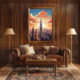 New York City Sunset Skyline Travel Poster