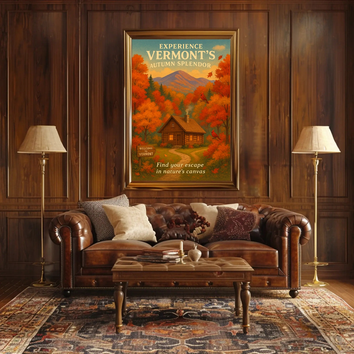 Autumn Cabin Vermont Nature Foliage Poster