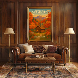 Autumn Cabin Vermont Nature Foliage Poster