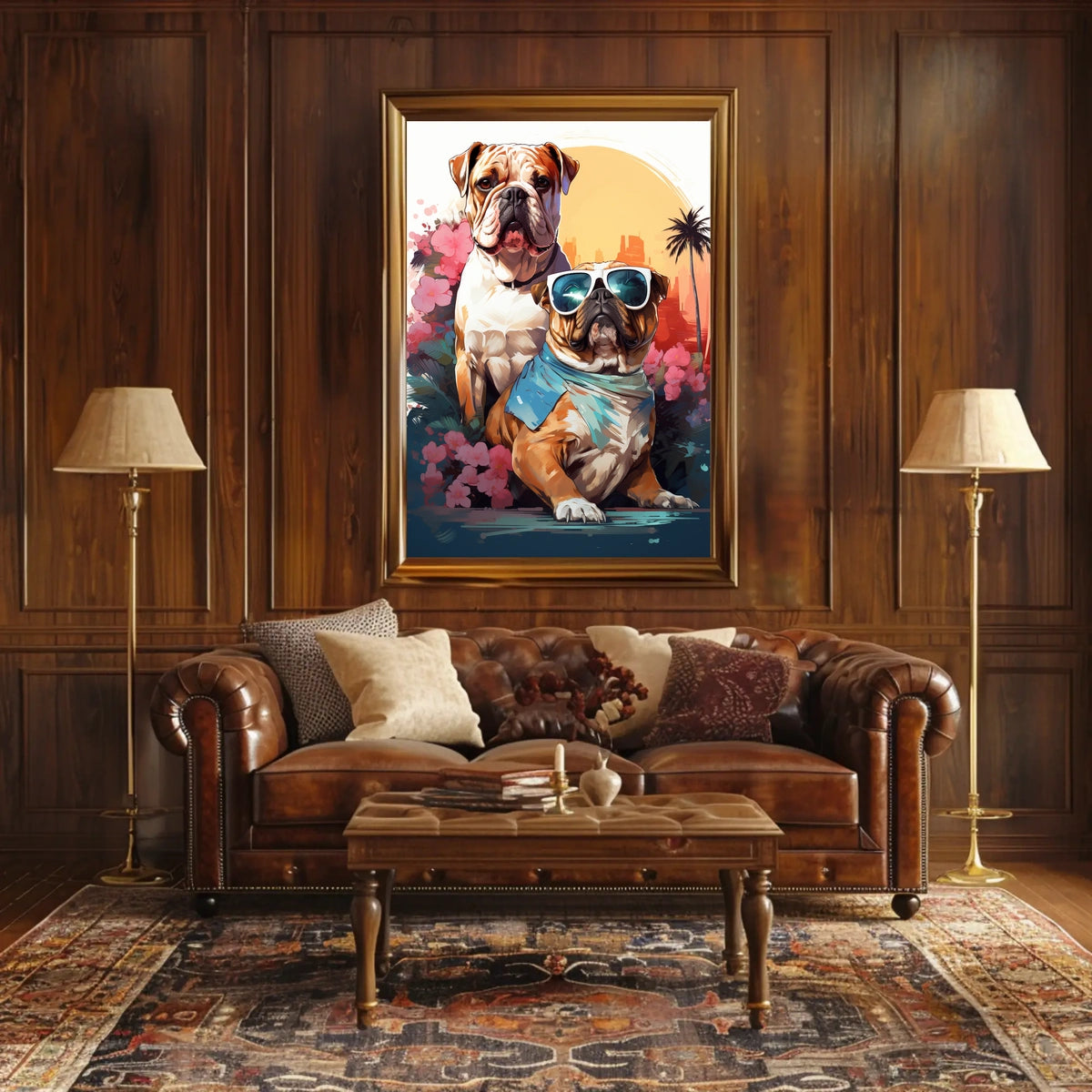 Bulldog Duo Tropical Adventure Poster for Pet Lovers