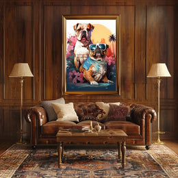 Bulldog Duo Tropical Adventure Poster for Pet Lovers