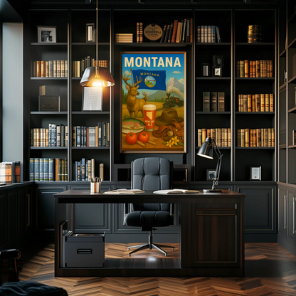 Montana Ale Elk Train Tomato Trout Hat Travel Poster