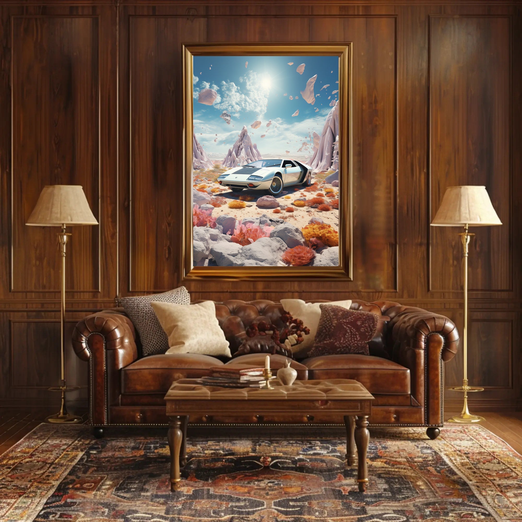 Surreal Vintage Car in Dreamscape Futuristic Sci-Fi Poster