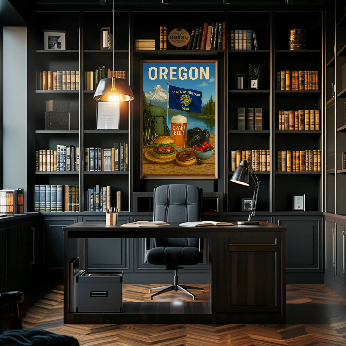 Oregon Craft Beer Forest Burger Mountain Travel Poster