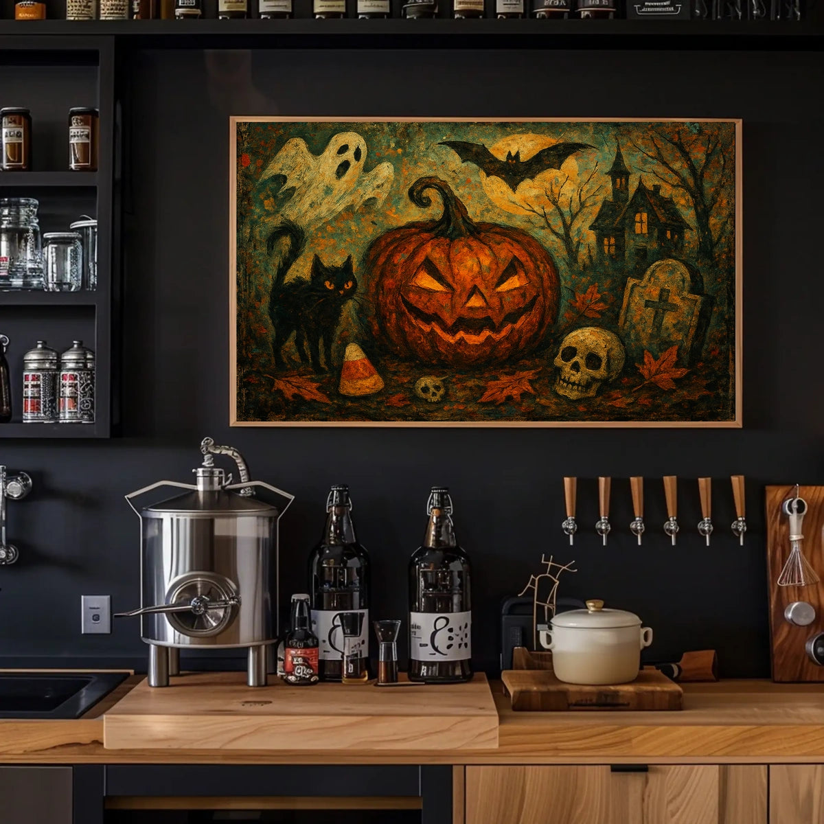 Halloween Night Gothic City Nightscape Eerie Ambient Nocturnal Urban Wanderlust Decor Poster