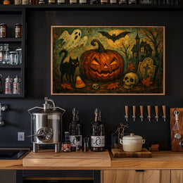 Halloween Night Gothic City Nightscape Eerie Ambient Nocturnal Urban Wanderlust Decor Poster