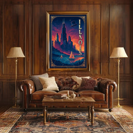 Illinois Vintage Cityscape with Whimsical Charm Urban or Cityscape Poster