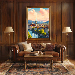 Zurich Cityscape Modern Art Travel Poster